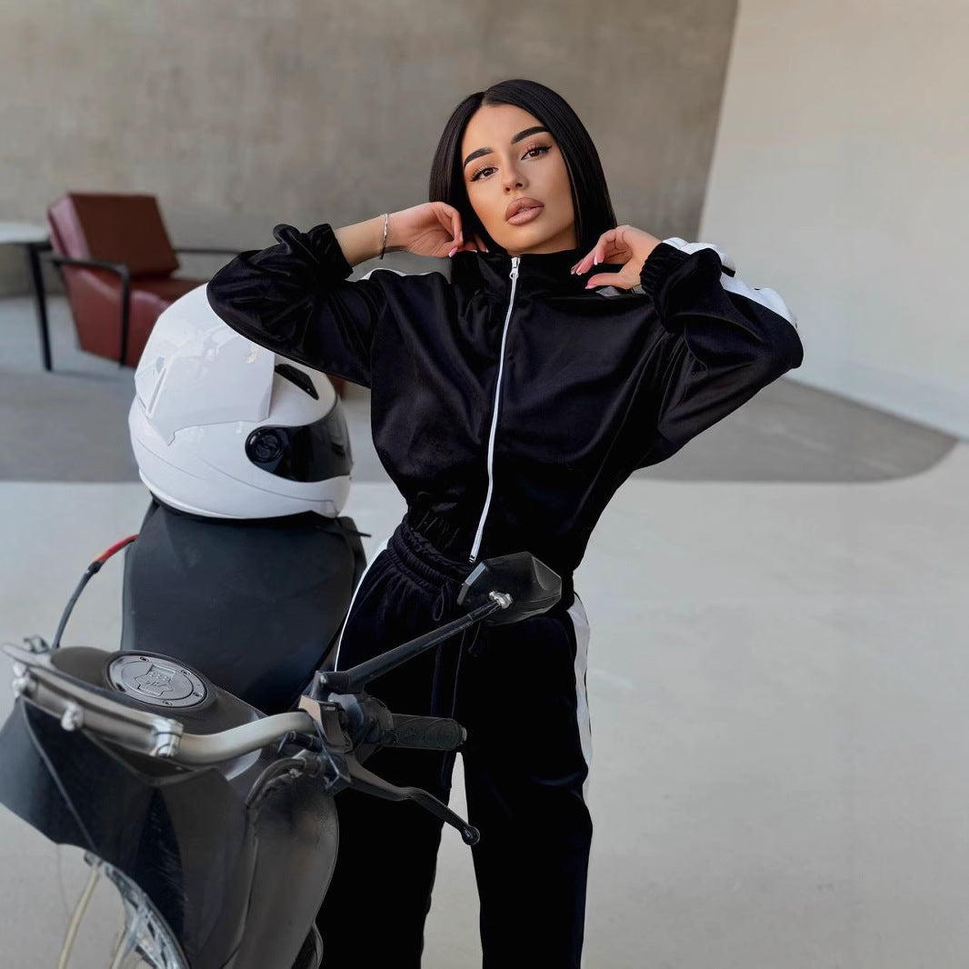 Damen sportliches Fleece-Anzug-Set mit elastischen Einsätzen Sovae