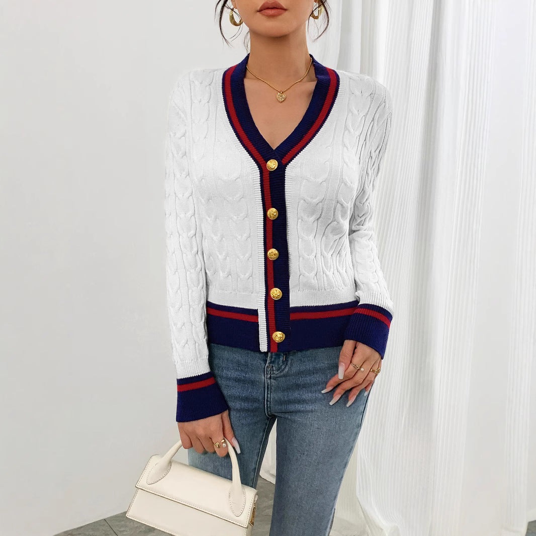 Damen modischer, strukturierter Cardigan mit Kabelstrick und dekorativen Knopfdetails Sovae