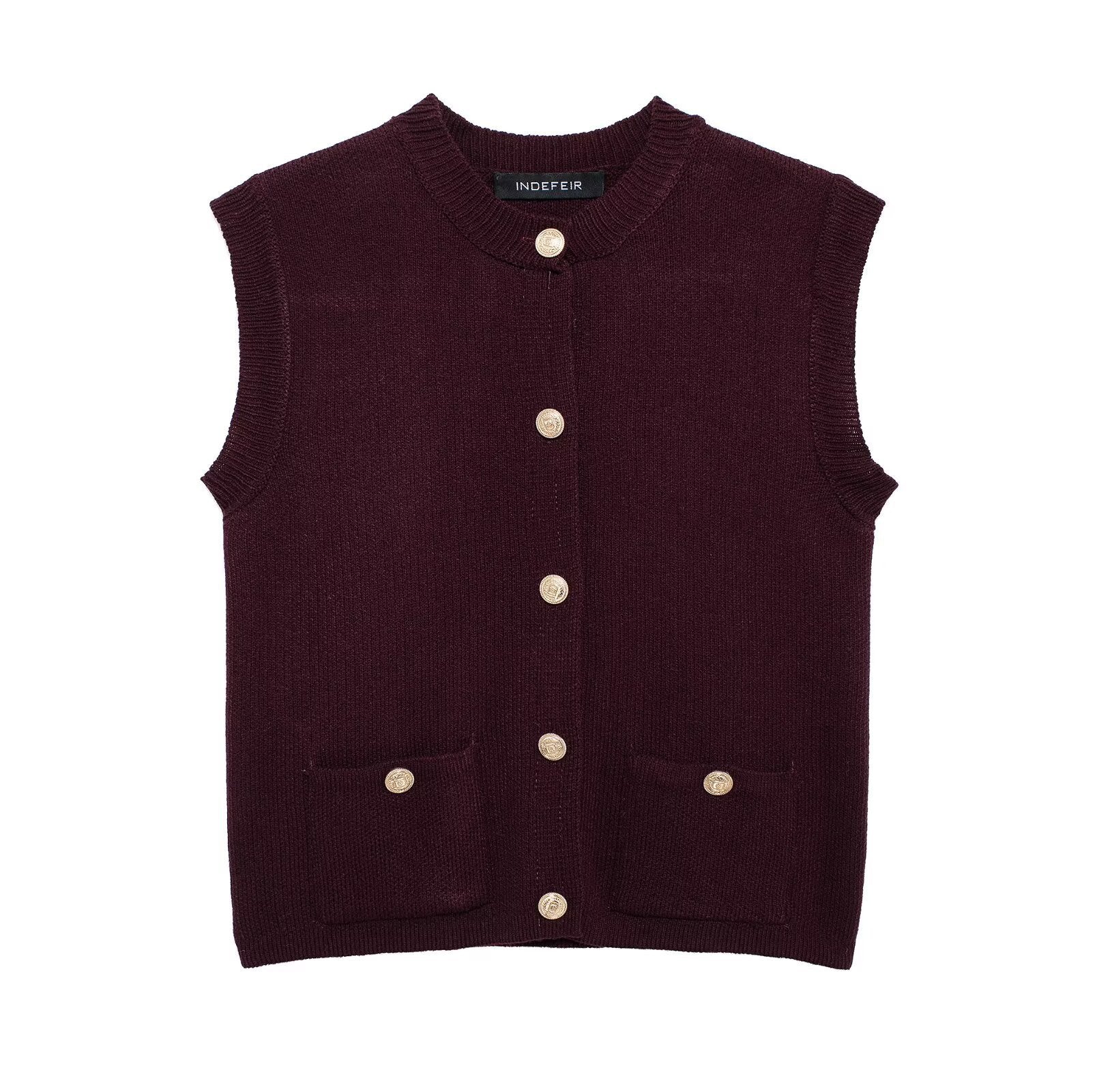 Damen modische Strickweste mit Knopfdetails und aufgesetzten Taschen Sovae