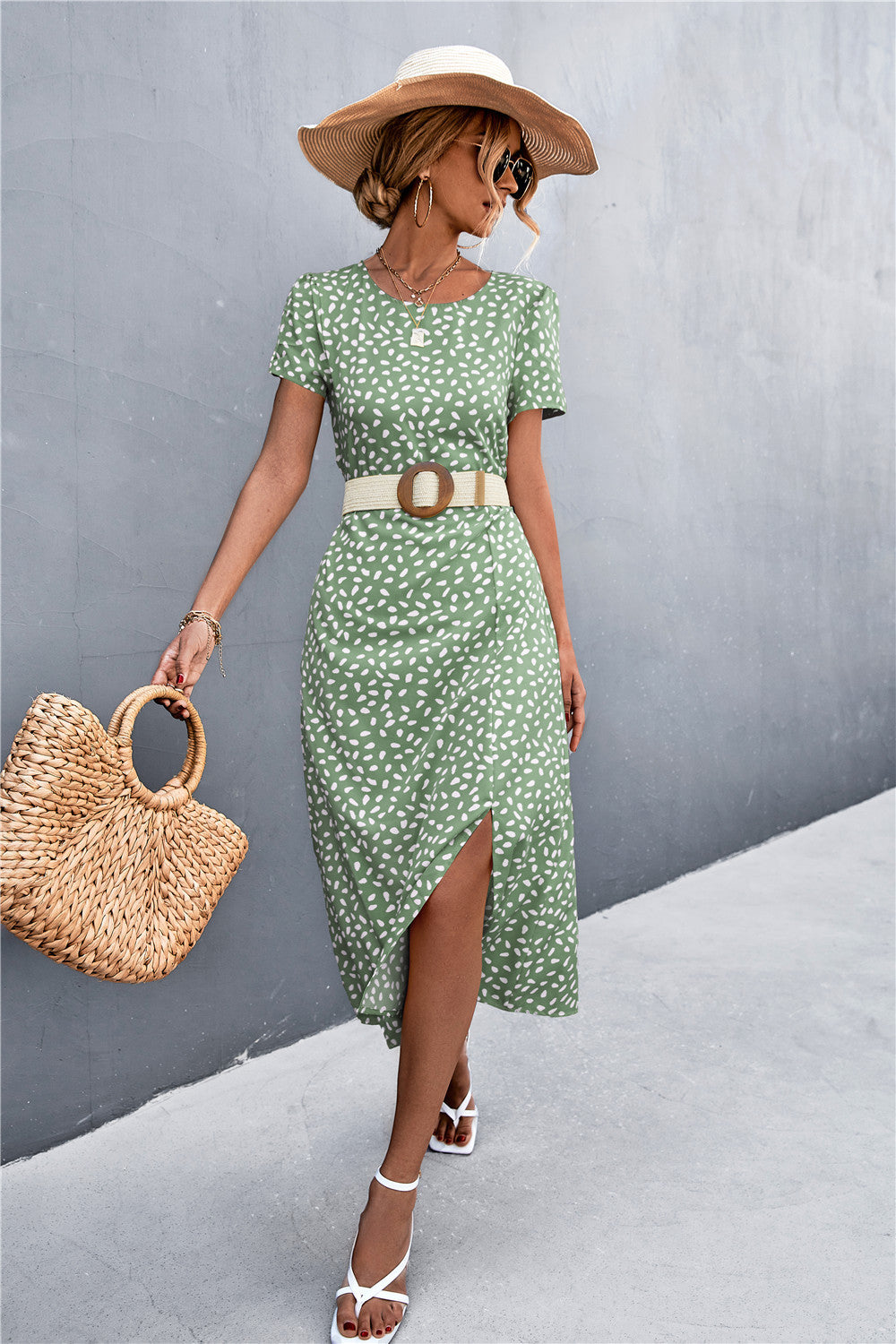 Damen Midikleid mit asymmetrischem Schnitt und dekorativem Gürtel Sovae