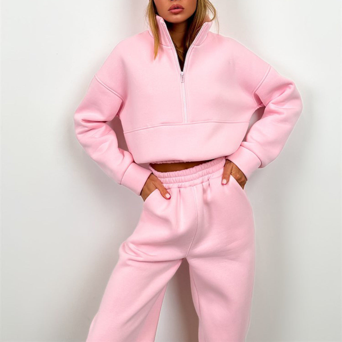 Damen Sportliches Freizeit-Loungewear-Set mit Stehkragen Sovae