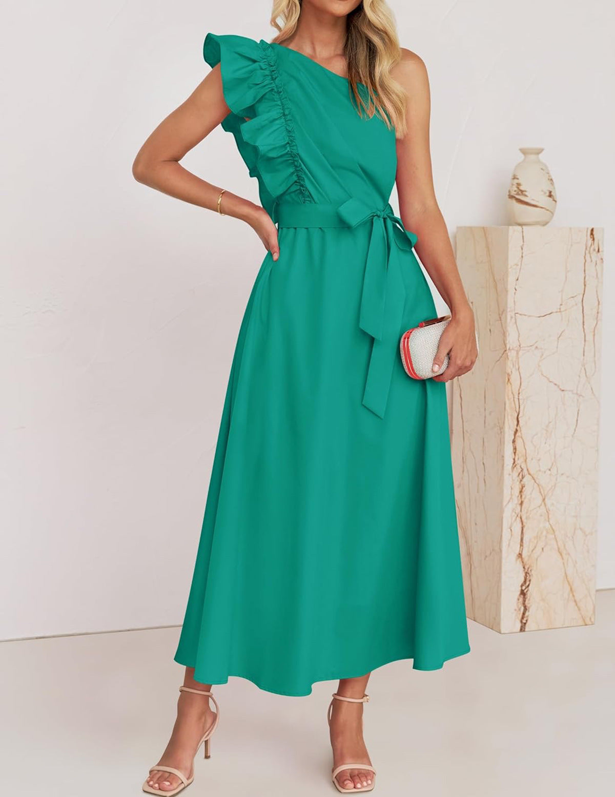 Damen Midikleid mit asymmetrischem Schnitt und Rüschen Sovae