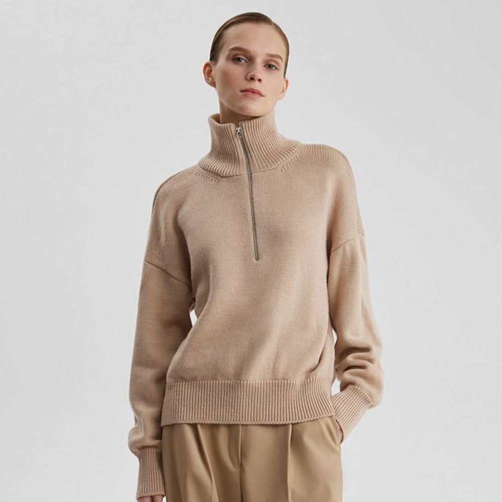 Damen Modischer Strickpullover mit hohem Kragen Sovae