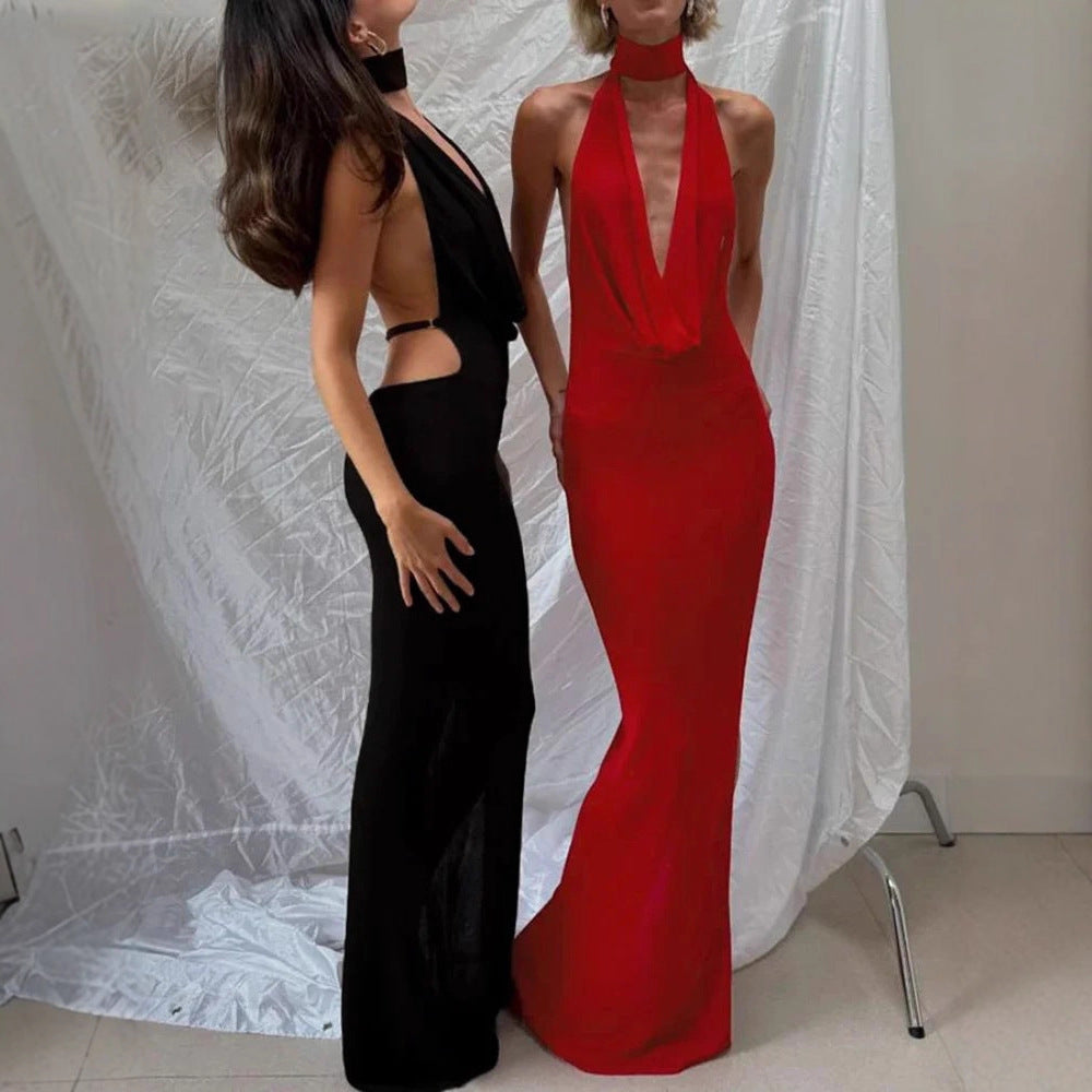 Damen elegantes Maxikleid mit tiefem Ausschnitt Sovae