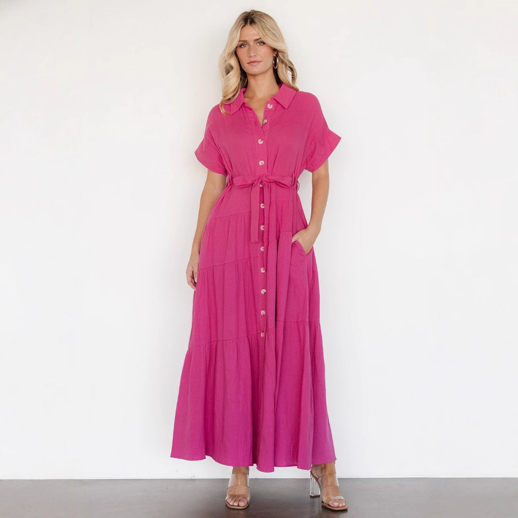 Damen Maxikleid mit taillierbarem Gürtel und Volant Sovae