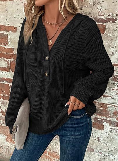 Damen Waffelstruktur Kapuzenpullover Sovae