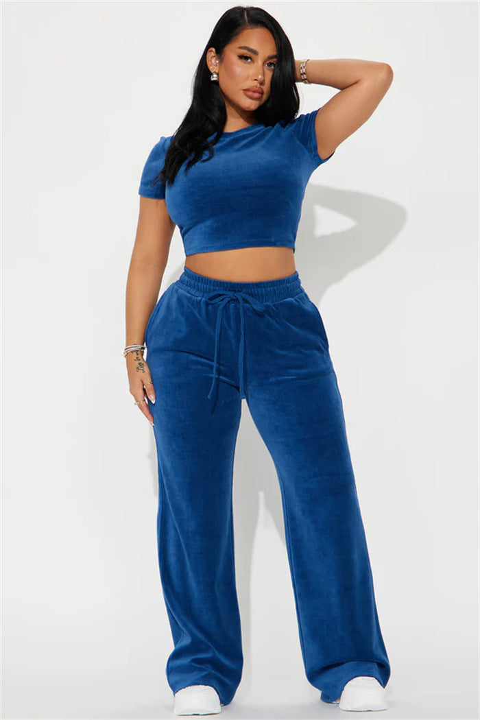Damen Kuscheliges Fleece-Loungewear-Set mit cropped Oberteil und weiter Hose Sovae