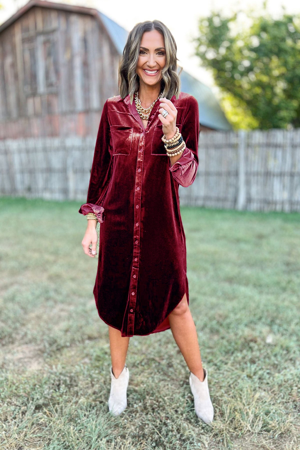 Damen Velourshemdkleid mit modernen Details Sovae