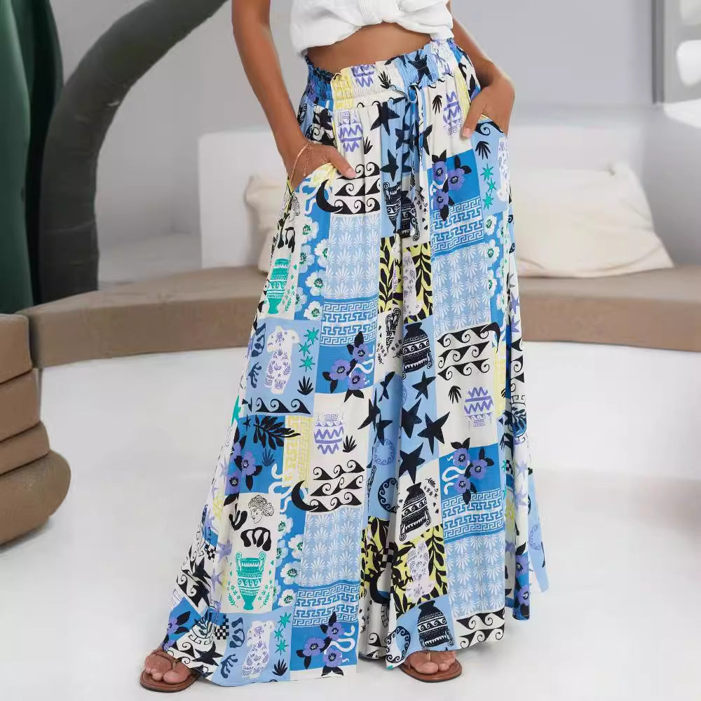 Damen weite Palazzo-Hose mit floralem Print Sovae