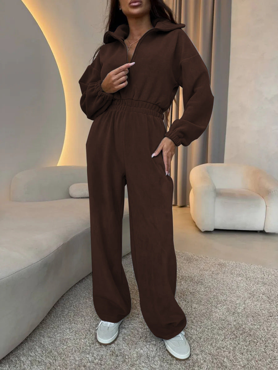 Damen Fleece-Jumpsuit mit Reißverschluss und elastischem Bund Sovae