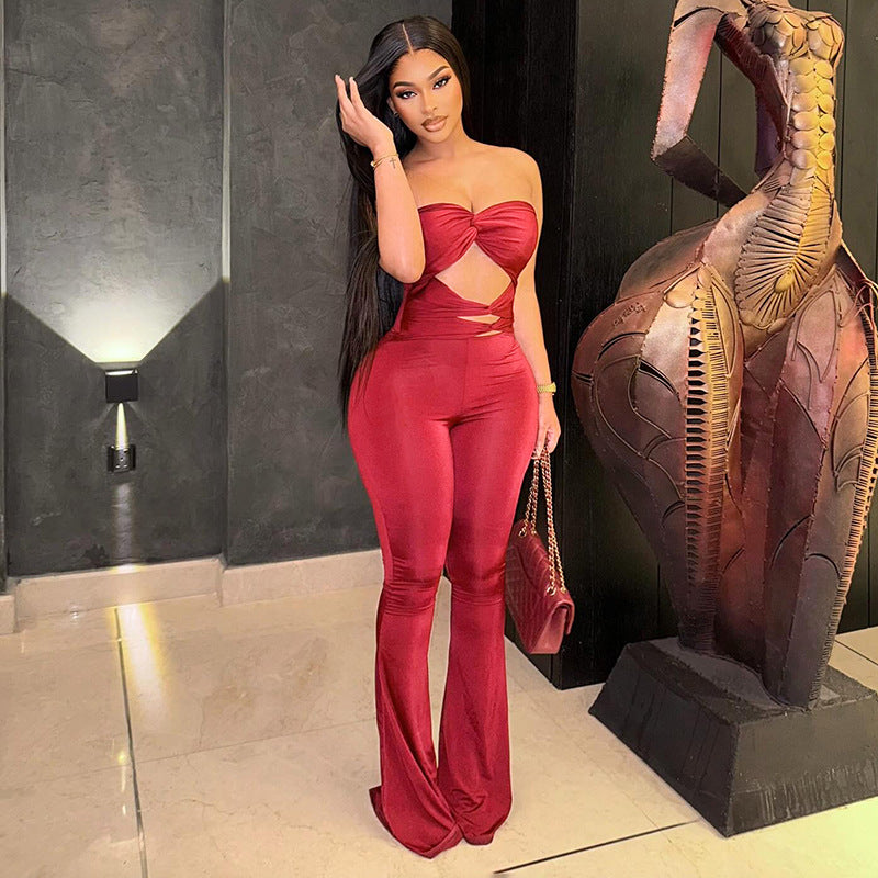 Damen Jumpsuit mit ausgefallenem Cut-out und weitem Bein Sovae