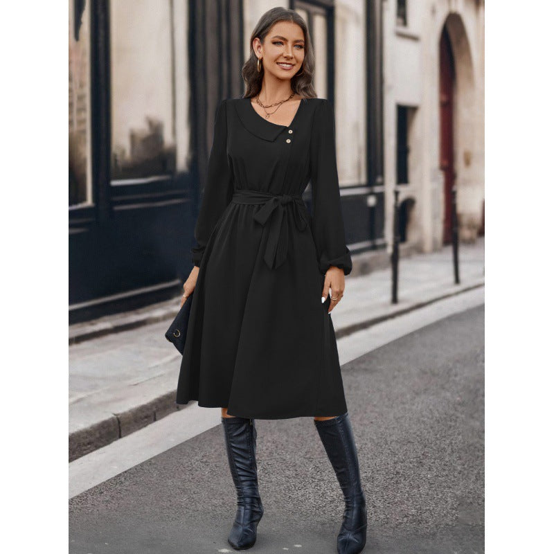 Damen Midikleid mit tailliertem Gürtel Sovae