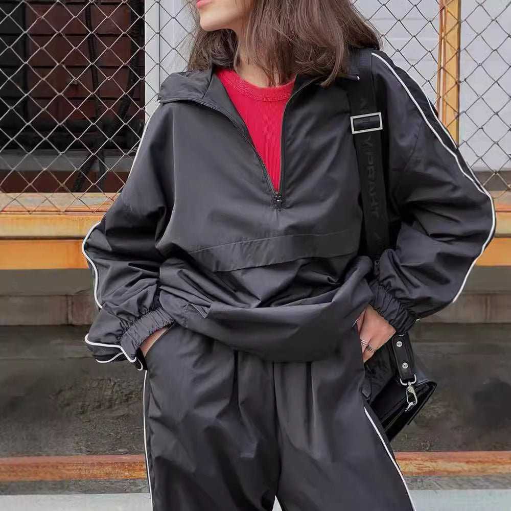 Damen sportlicher Windbreaker-Anzug mit hohem Kragen Sovae
