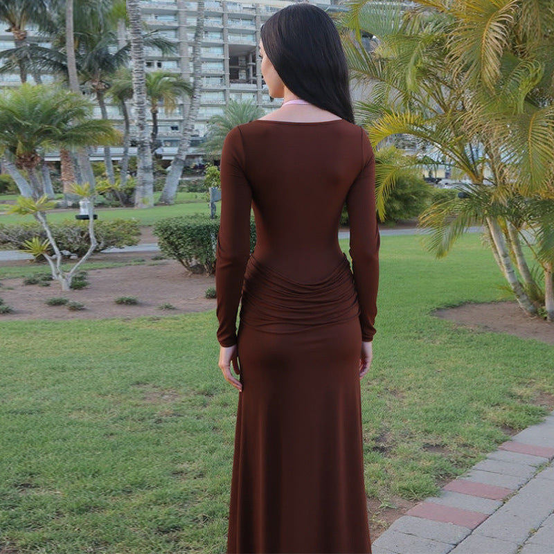 Damen Elegantes Maxikleid mit figurformendem Schnitt und Raffung Sovae