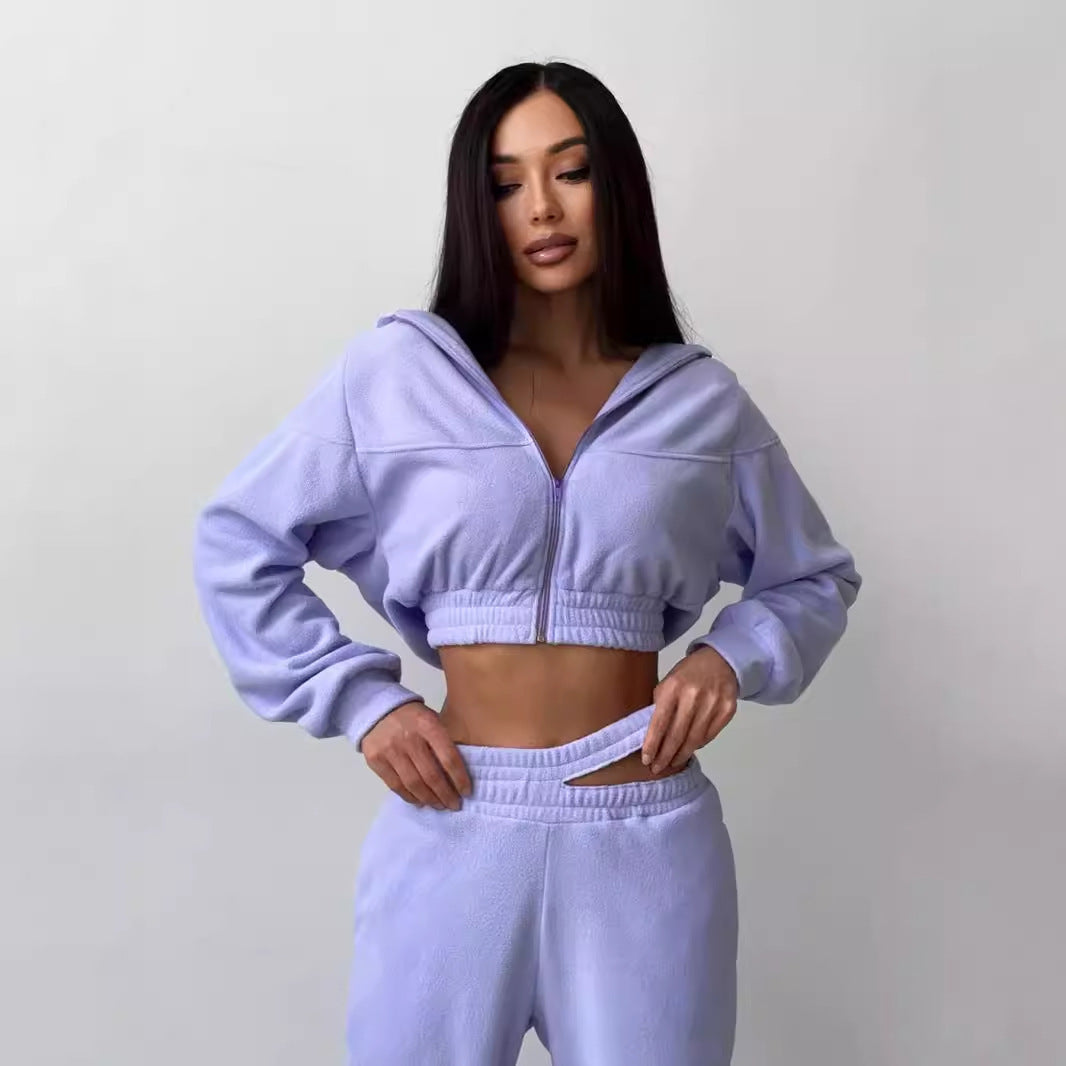 Damen Fleece-Cropped-Set mit weitem Bund Sovae