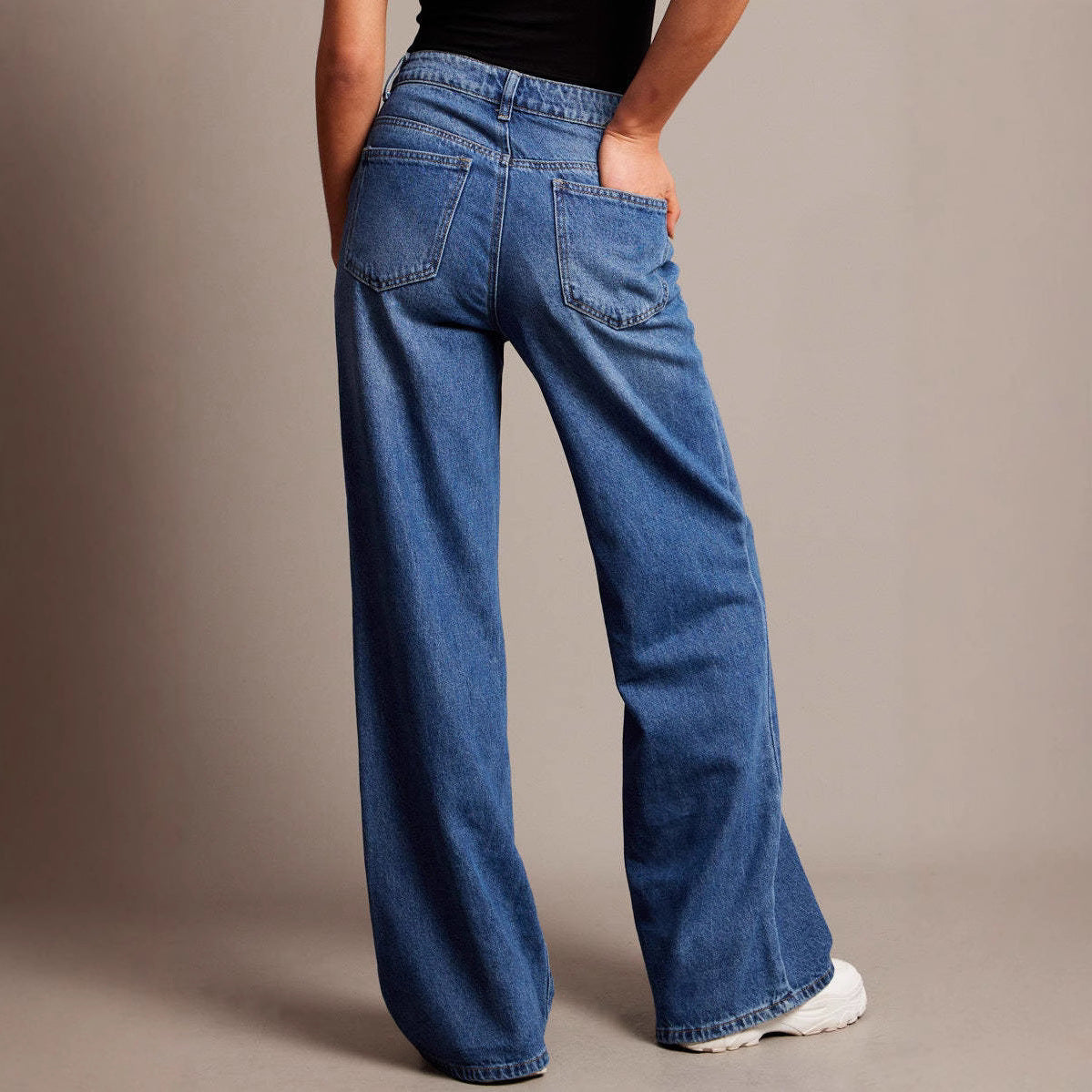 Damen Weite Denim-Hosen mit hohem Bund Sovae