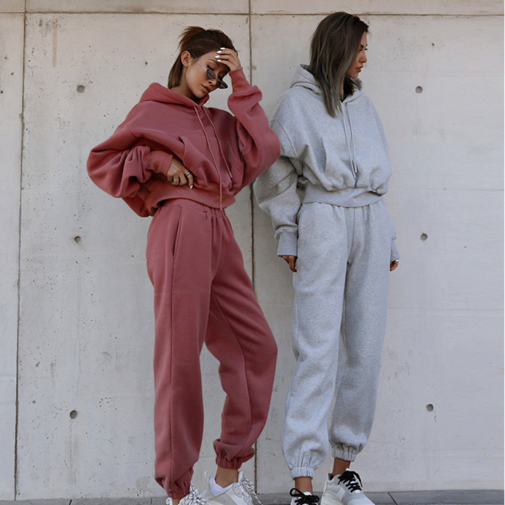 Damen Fleece-Jogginganzug mit Oversized-Hoodie und elastischem Bund Sovae
