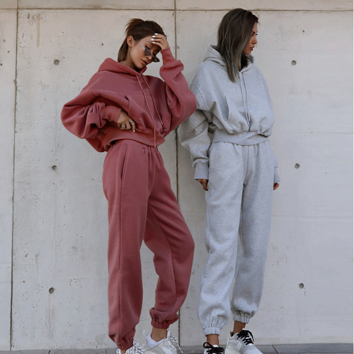 Damen Fleece-Jogginganzug mit Oversized-Hoodie und elastischem Bund Sovae