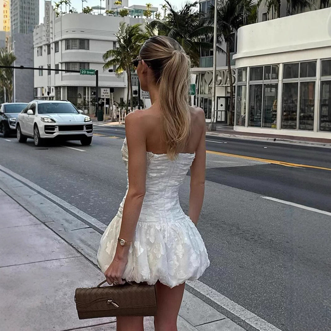 Damen Mini-Volantkleid mit Raffungen und ausgefallenem Schnitt Sovae