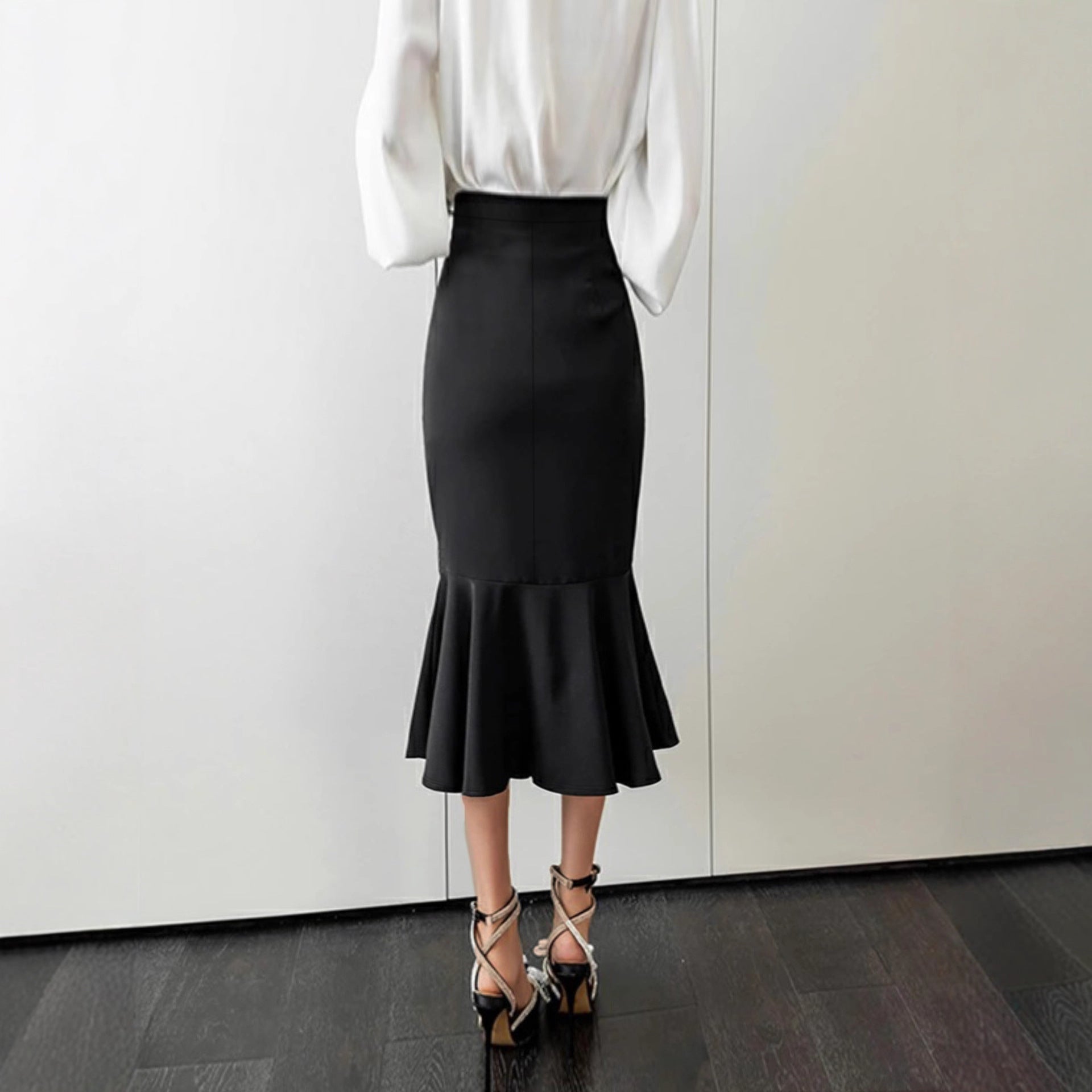 Damen Eleganter und taillierter Rock mit Rüschen Sovae