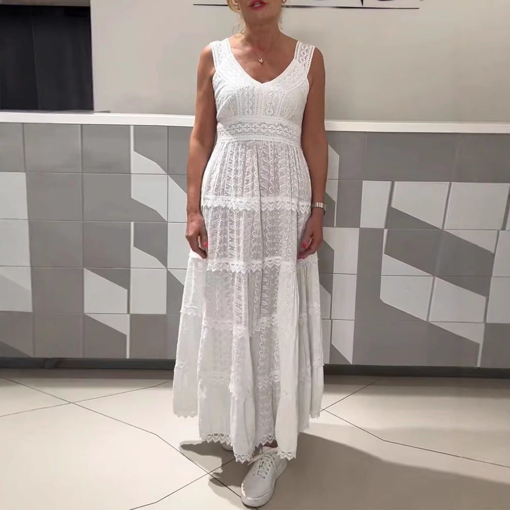 Damen Maxikleid mit Spitzenelementen und V-Ausschnitt Sovae