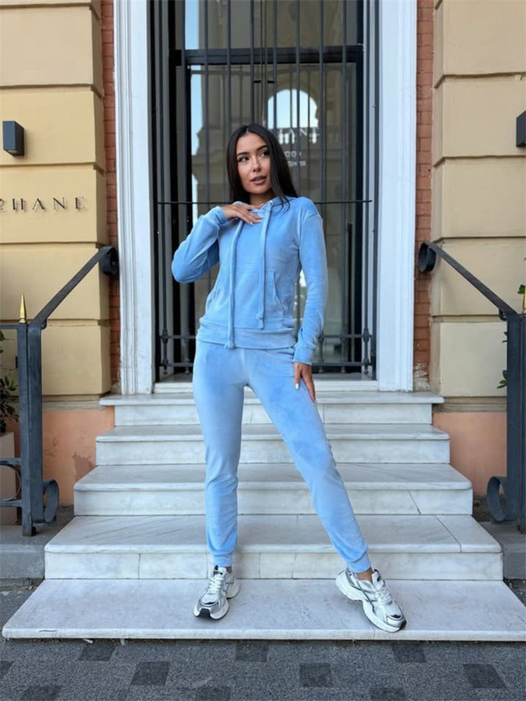 Damen Luxuriöses Fleece-Loungewear-Set mit Kapuze Sovae
