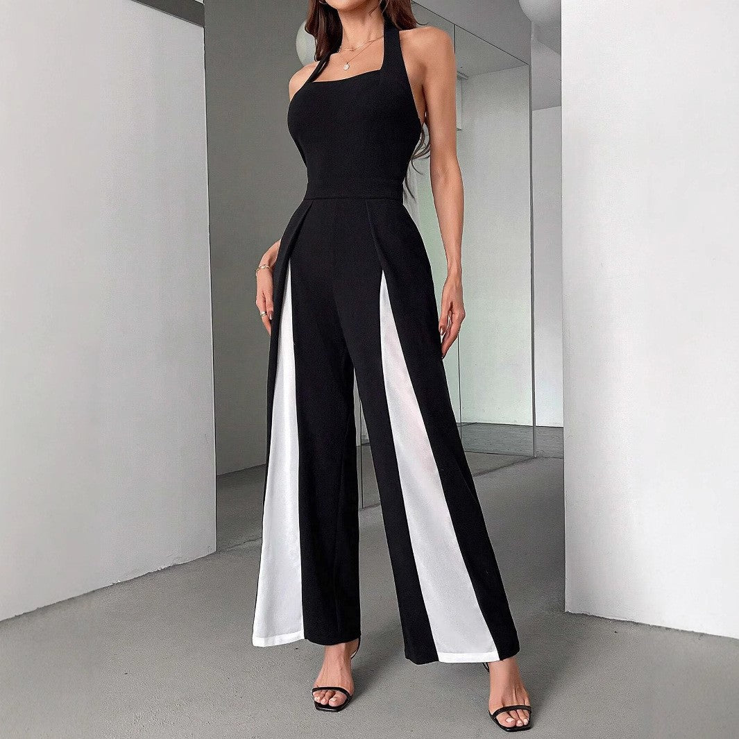 Damen Eleganter Jumpsuit mit seitlichen Farbkontrasten Sovae