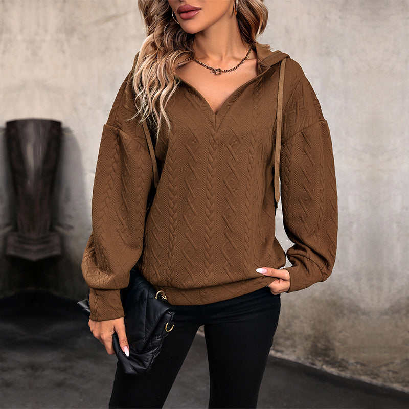 Damen Kapuzenpullover mit strukturiertem Zopfmuster Sovae