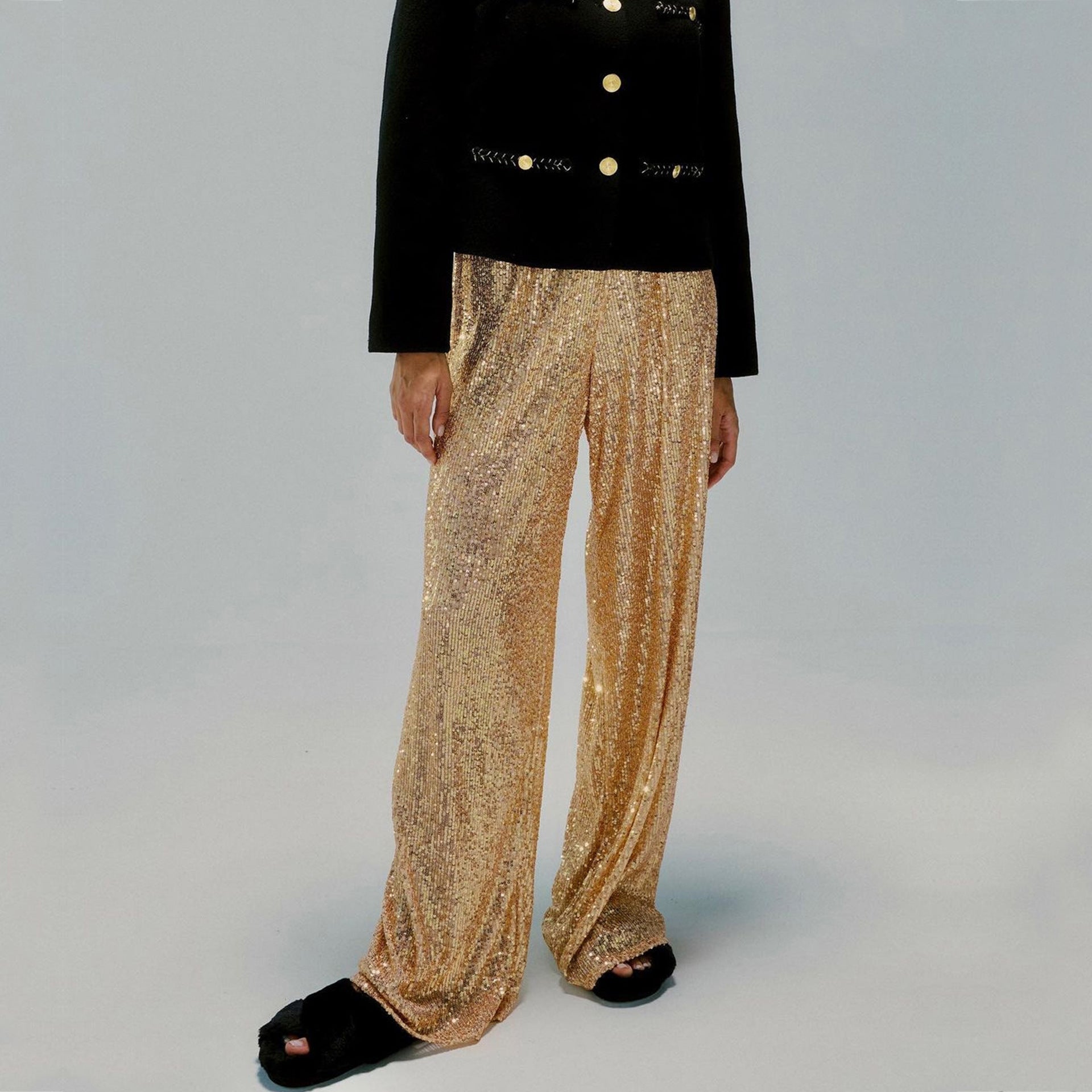 Damen Glitzernde Palazzo-Hose mit weitem Bein Sovae