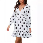 Damen Polka Dot Kleid mit Volant Sovae