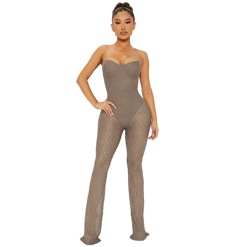 Damen Babydoll Jumpsuit mit transparenter Spitze Sovae