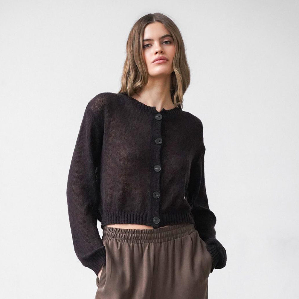 Damen Modischer, leicht transparenter Strickcardigan mit Knopfleiste Sovae
