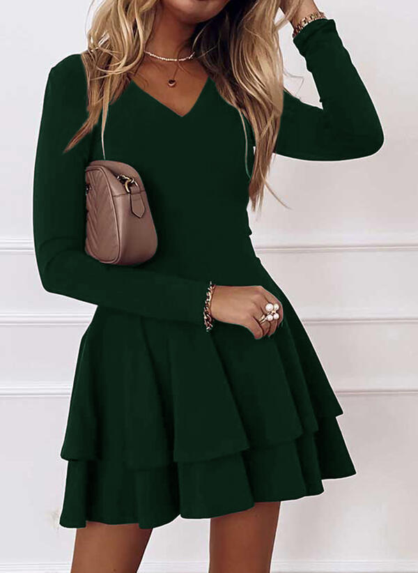 Damen V-Ausschnitt Minikleid mit voluminösen Rüschensaum Sovae