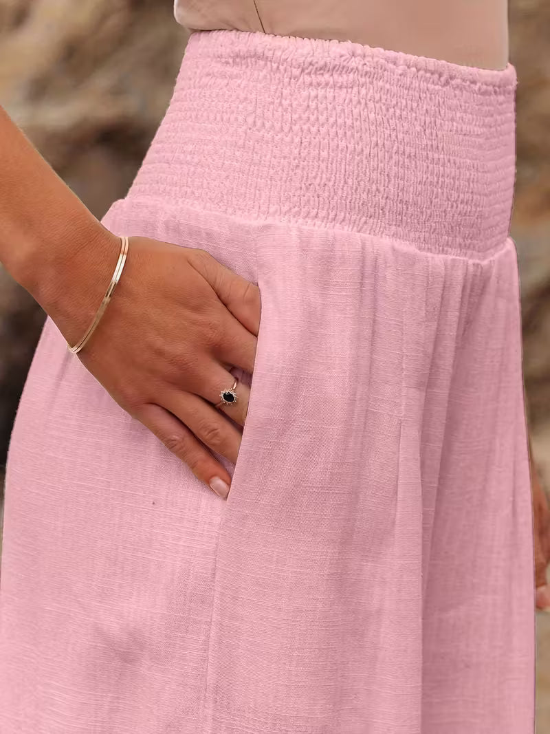 Damen Weit geschnittene Sommerhose mit elastischem Bund und luftiger Passform Sovae
